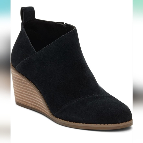 Toms Black Suede Marta Wedge Ankle Boots Sz 8.5 - Picture 1 of 5